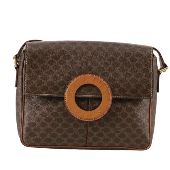 CELINE Macadam Canvas Shoulder Bag Pvc Leather Brown Gold - Picture 2 of 13